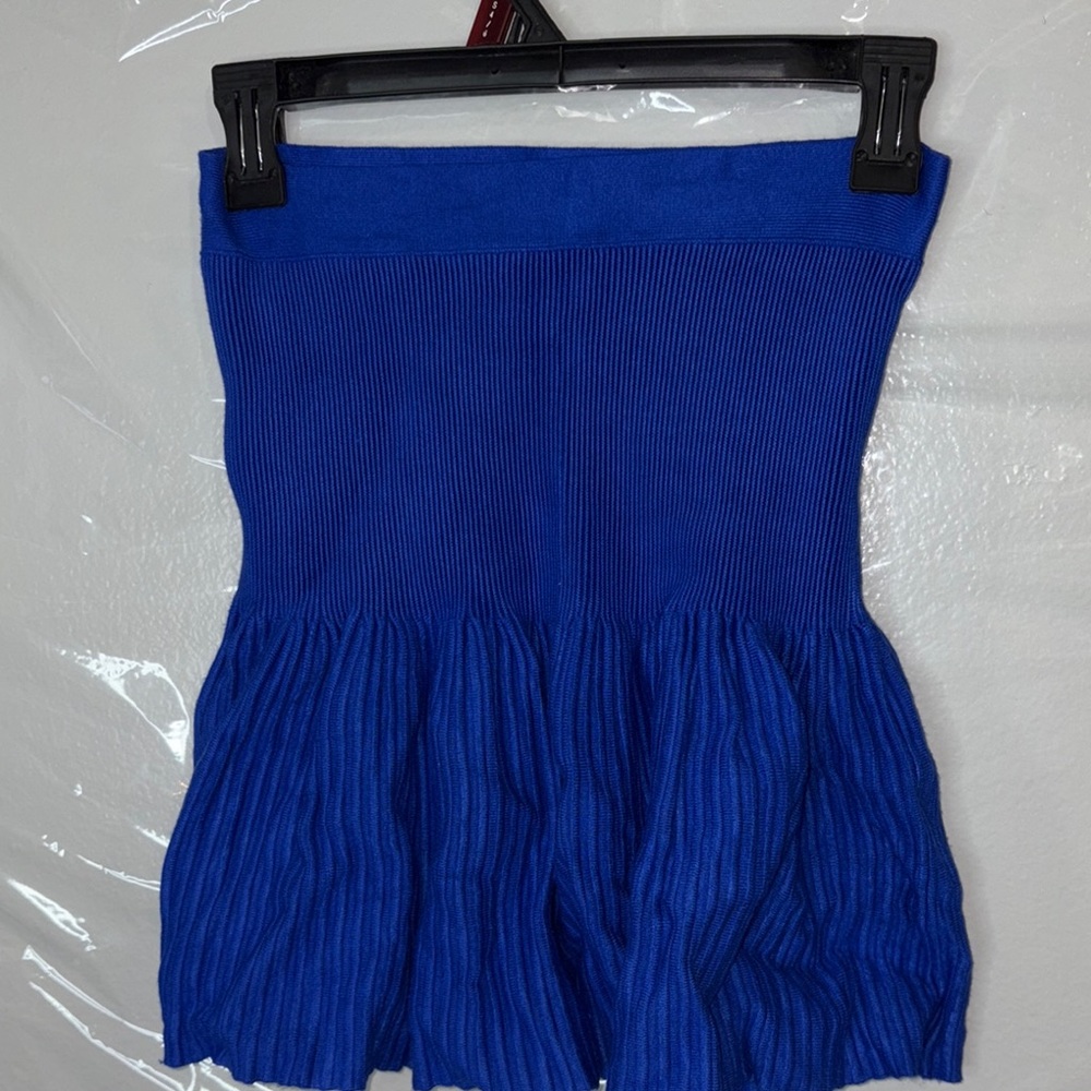 Blue Strapless Ribbed Dress